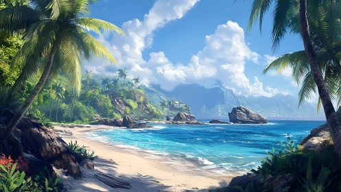 Tropical Archipelago Coastline with Layered Mountain Topography and Crystalline Waters