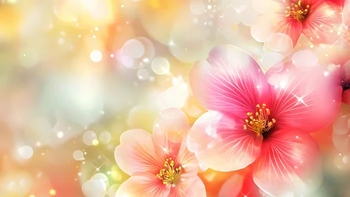 Ethereal Pink Flowers Blooming in Soft Golden Light