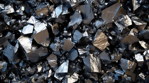 Metallic crystal cluster forms intricate fractured surface