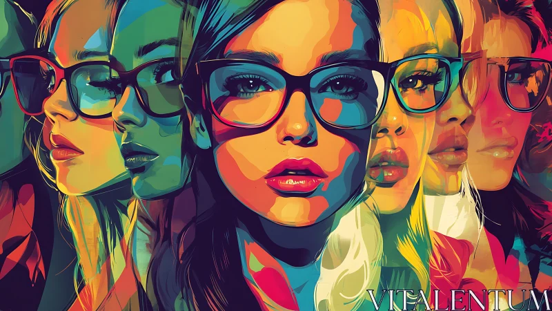 Pop art multiframe portrait with layered chromatic overlays.