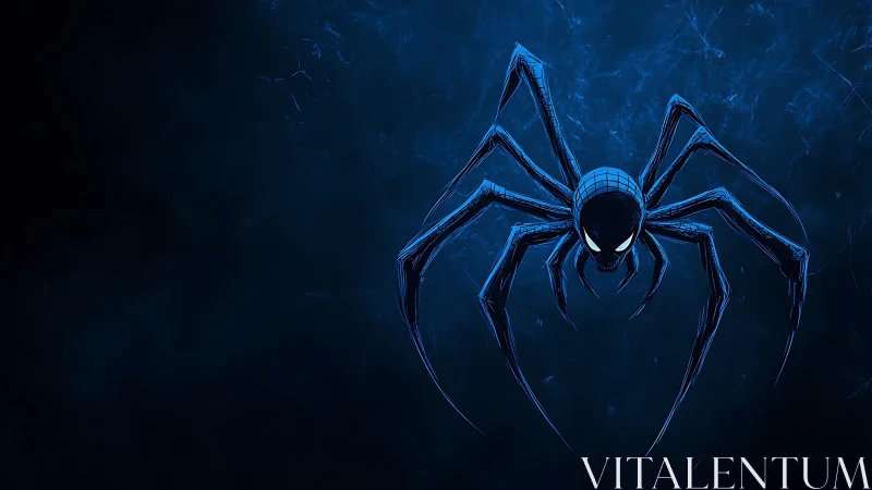 Midnight blue spider spirit with glowing watchful eyes.