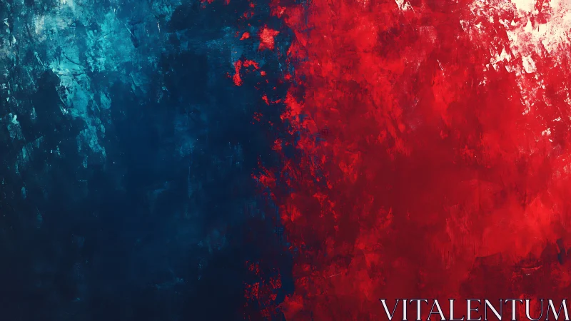 Warm red and cool blue abstract blend meeting at center.