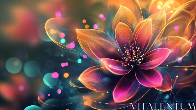 Luminous digital flower with glowing petals in motion.