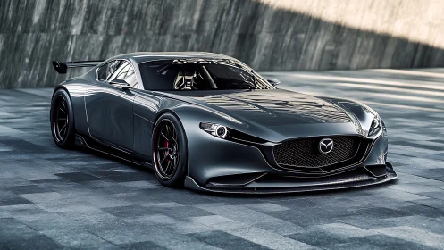 Aerodynamic Mazda concept coupe rendered in high-gloss 3D visualization
