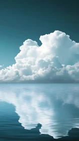 Cloud cathedral adrift above a mirror-still turquoise sea.