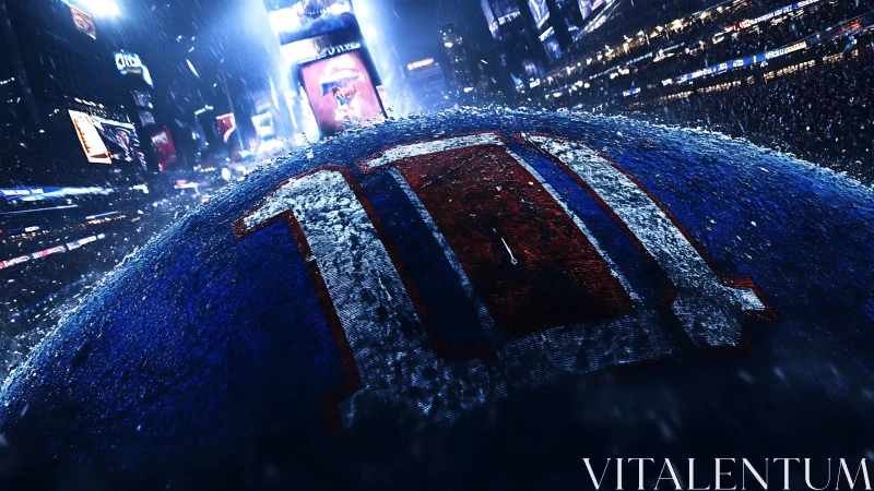Rain-soaked football helmet closeup under stadium lights.