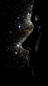 Starlit profile glowing softly in a dreamlike cosmic night.
