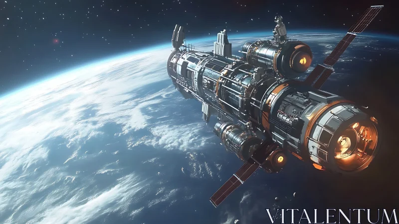 Orbital spacecraft rendered above Earth in detailed 3D