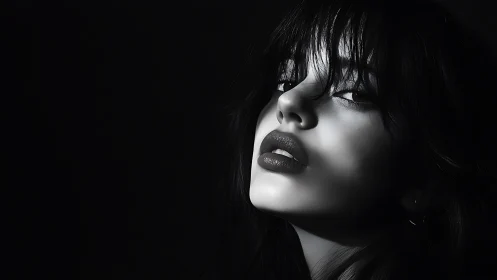 Monochrome low‑key portrait with dramatic side lighting.