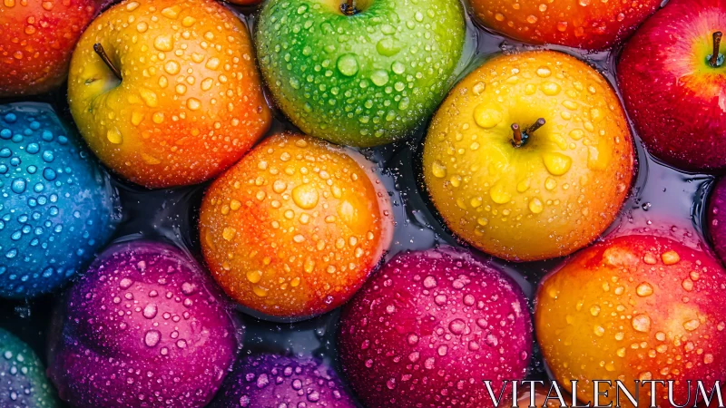 High-saturation macro study of multicolored water-dappled apples