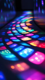 Curved LED light path with multicolor bokeh diffusion glow