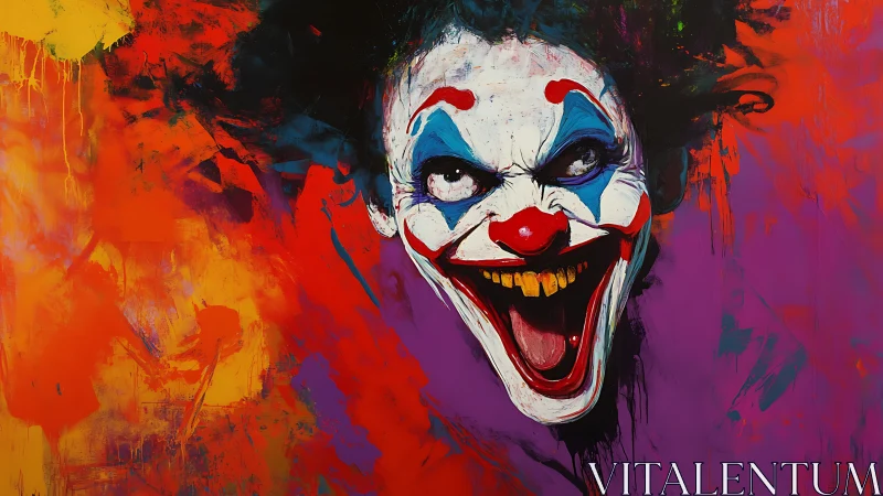 Vivid expressionist clown portrait with high contrast chromatic field