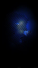 Blue illuminated 3D grid pattern against black background.