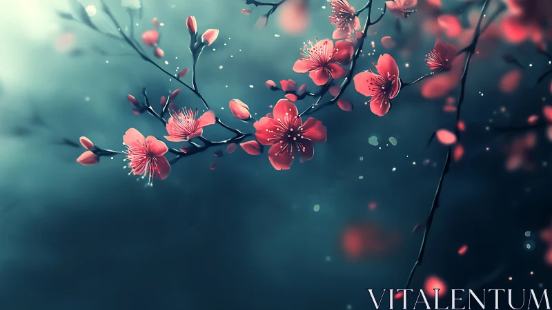 Delicate Cherry Blossoms Dance Across Serene Waters.