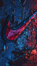 Neon droplets race across a glowing swoosh of electric red