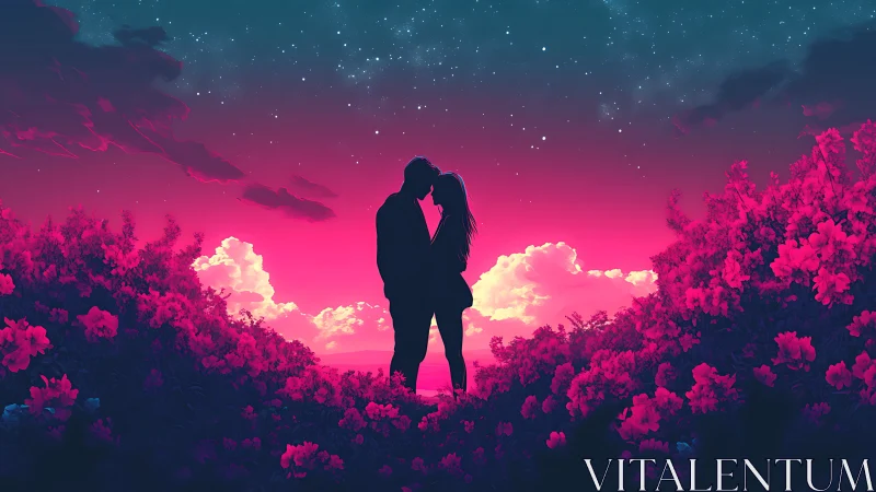 Neon Reverie: Star-Crossed Romance Beneath Magenta Skies.