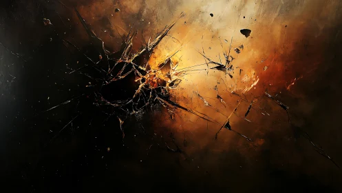 Shattered cosmic core erupts through dark molten void