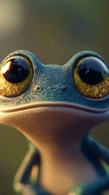 3D macro frog portrait with cinematic depth-of-field rendering.