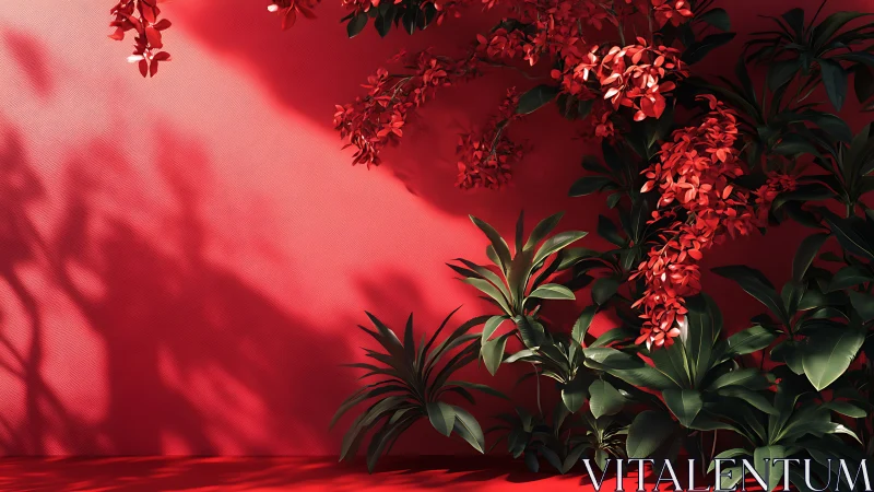 Crimson Sanctuary: Blooming Drama Against Scarlet Void.