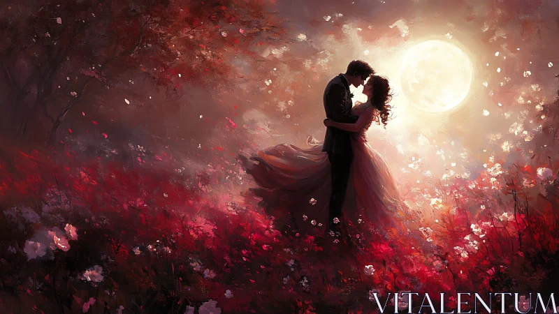 Midnight Embrace: Two Souls Kissing Beneath Lunar Glow.