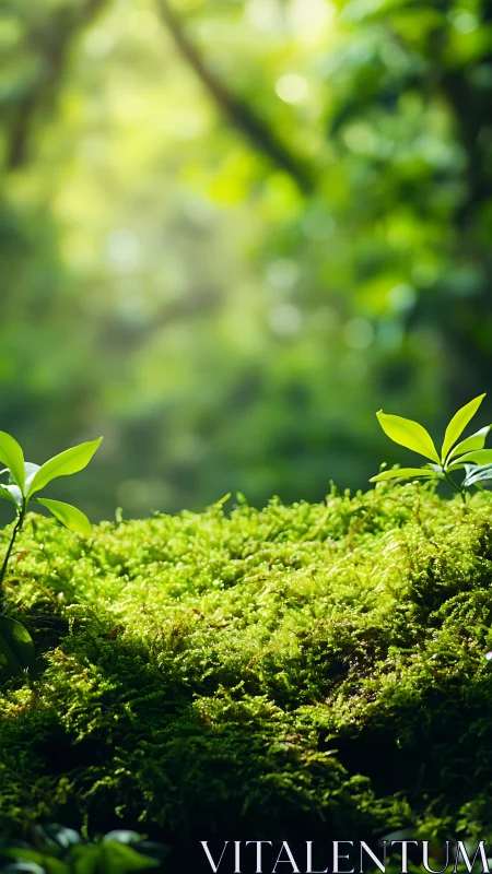Moss Metropolis: Tiny Saplings Rise Through Verdant Velvet.