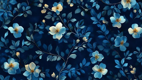 Enchanting Blue Florals Dance Across a Starry Night Sky