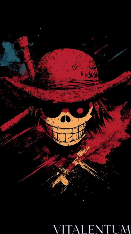 Scarlet outlaw skull ignites a storm of reckless seas.