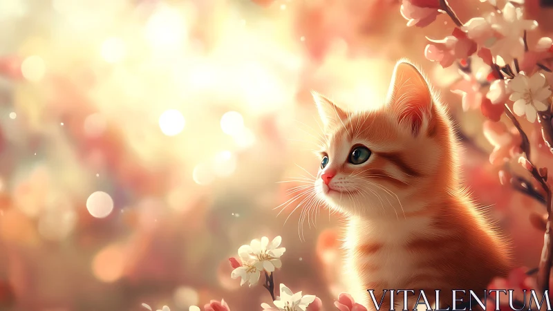 Juvenile Feline Portrait with Bokeh Depth and Floral Environmental Context