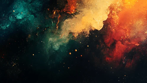 Nebula colors collide and spill molten stardust across void