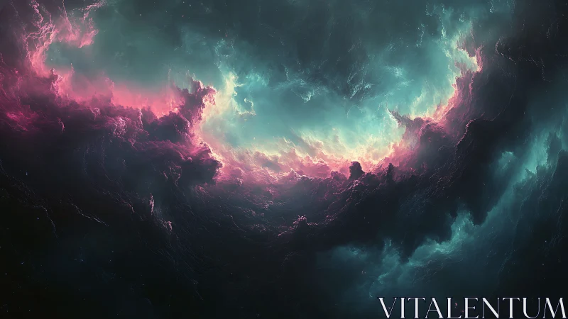 Spectral nebular vortex with cyan ionization fronts rendered.