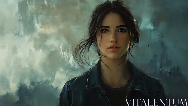 Portrait of a thoughtful young woman against misty hues