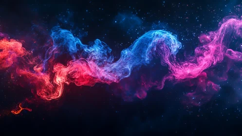 Nebular ribbons of red, blue, magenta plasma in deep space.