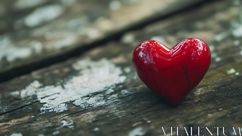 Red Heart on Weathered Wood Surface.