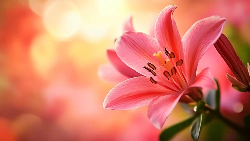 Soft-focus lily bloom in warm gradient light.