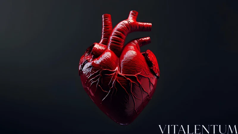 Realistic human heart illustration with dramatic lighting and detail.