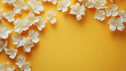 White and cream flowers arranged against warm yellow orange background