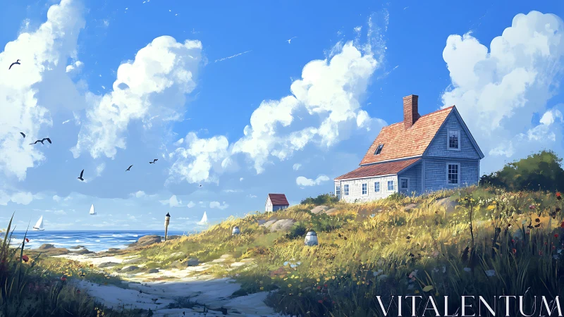 Coastal House on Hillside with Ocean View.