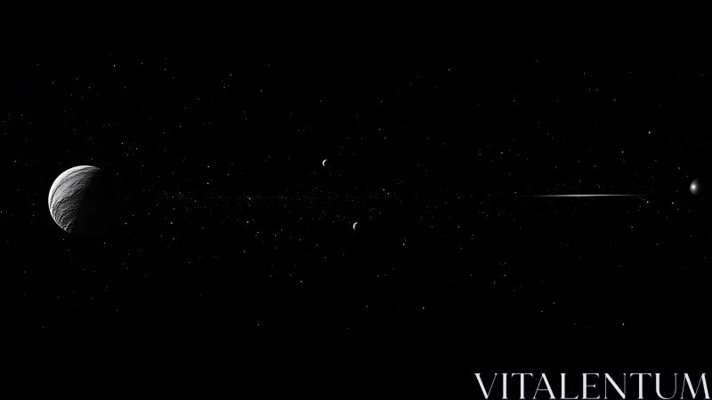 Distant planetary bodies aligned across a dark star field.