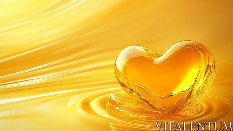 Heart-shaped liquid amber form suspended in golden fluid environment