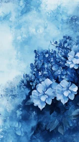 Blue Hydrangea Blooms Dissolve into Ethereal Watercolor Wash.