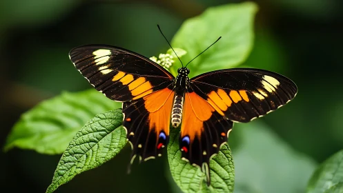 Butterfly wings glow over deep green rainforest leaves.