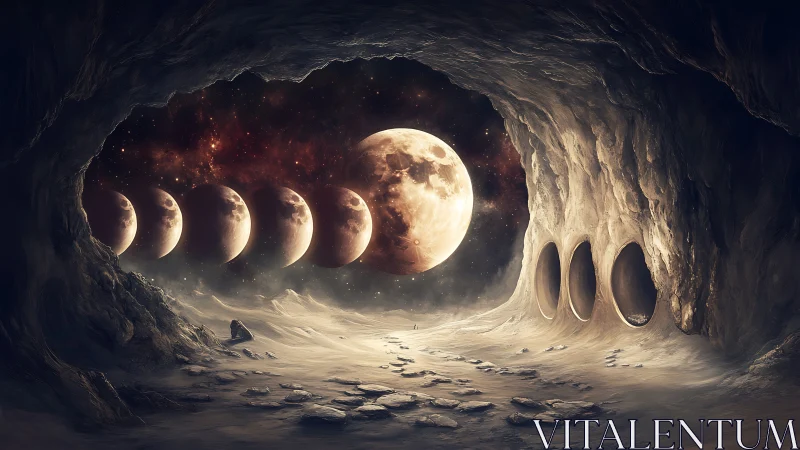 Lunar phases align within cavernous cosmic gateway tunnel