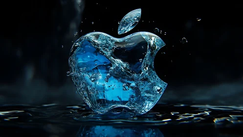 Water-formed apple-shaped logo splashing against dark water