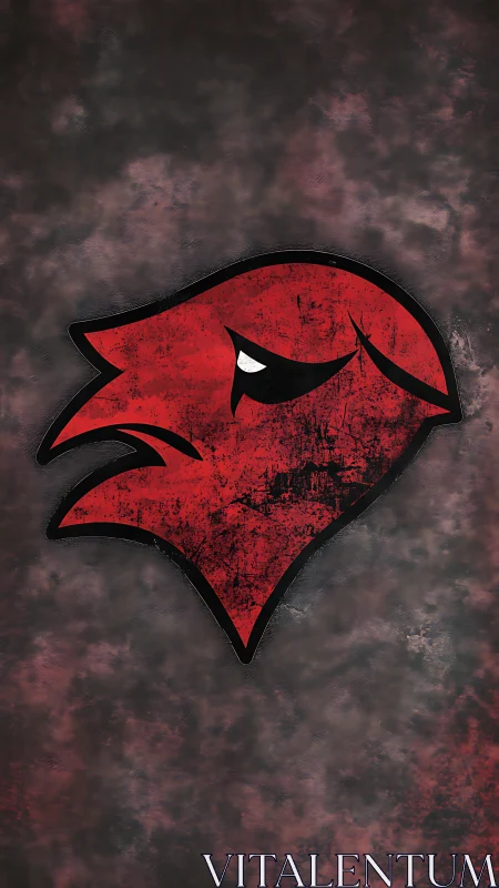 Red grunge bird emblem with dark textured backdrop.