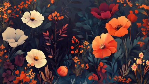 Vibrant Floral Garden with Cream and Red Blooms.