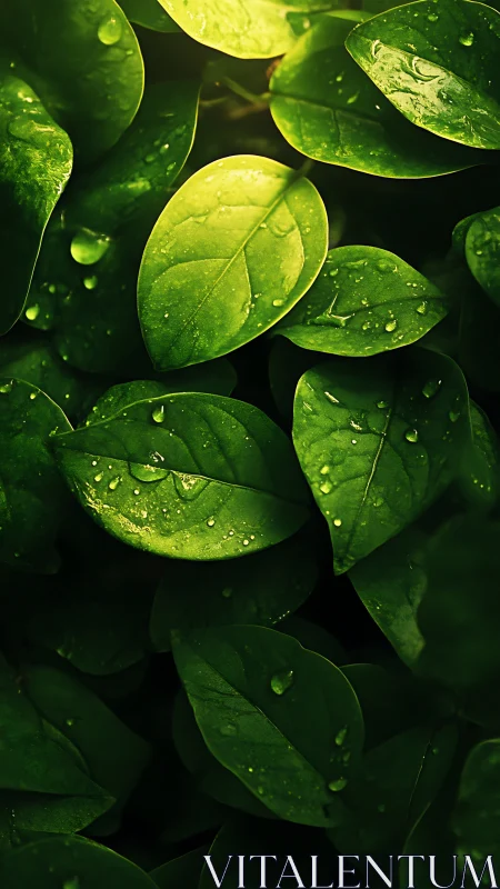 Dewlit green leaves form dense glossy natural texture.