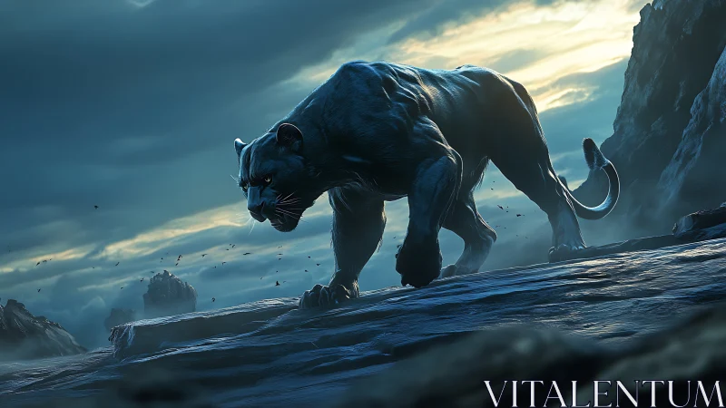 Black Panther Stalking Mountainous Cliff Terrain