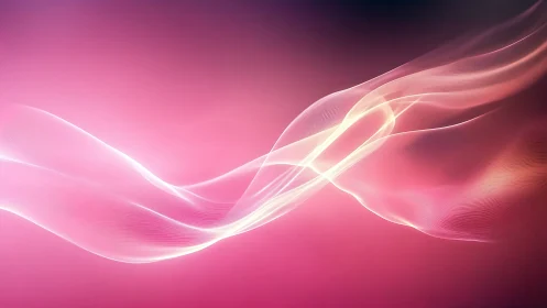 Curved translucent waveforms traverse a pink gradient field