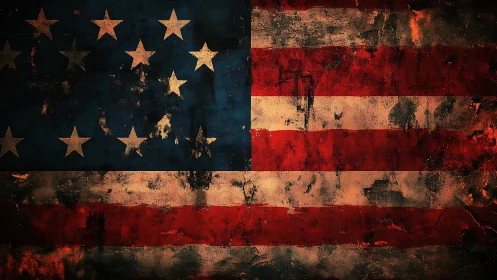 Textured American flag study with distressed overlay treatment.