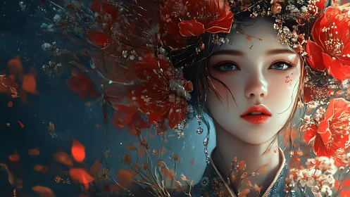 Floral-encapsulated digital portrait with chromatic depth mapping.